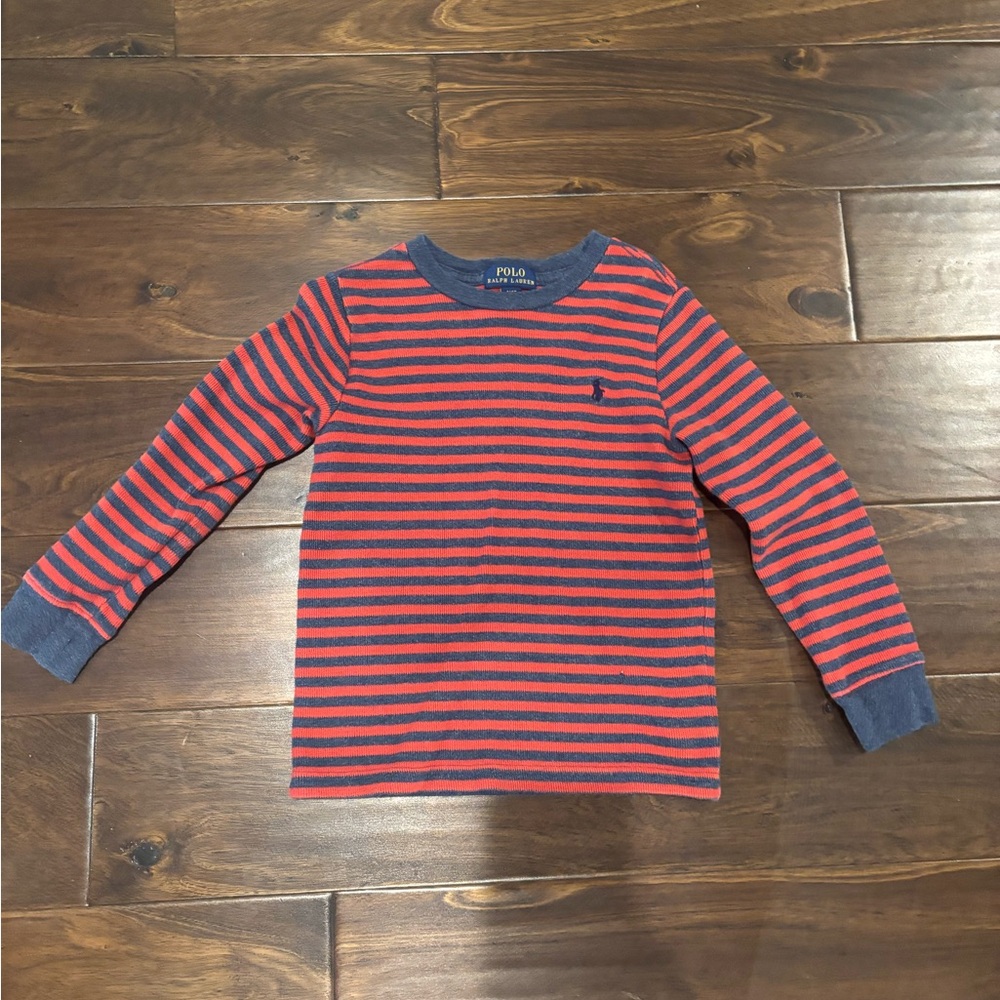Polo by Ralph Lauren Kids Navy and Red Striped Long Sleeve Tee